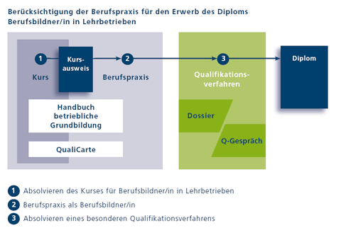 Grafik: Berücksichtigung der Berufspraxis für den Erwerb des Diploms Berufsbildner/in in Lehrbetrieben